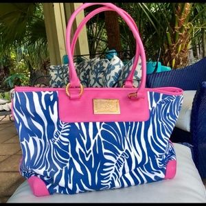 Lilly Pulitzer Pink & Blue Zebra Bag Pink Handles